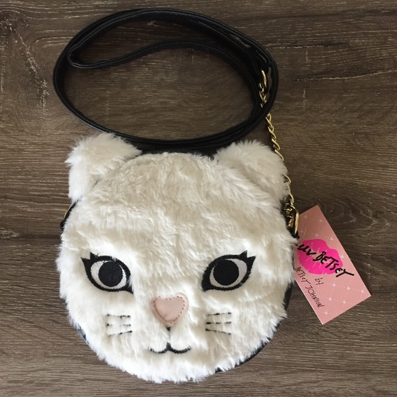 Betsey Johnson Handbags - Betsey Johnson White Furry Cat Crossbody Bag